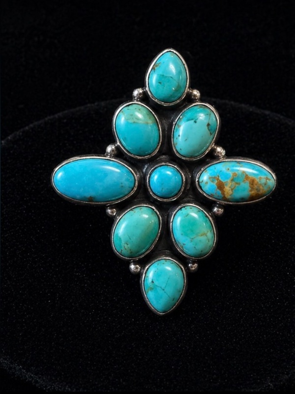 New Sterling Silver Kingman Turquoise Cluster Ring | Adjustable | Statement Sz